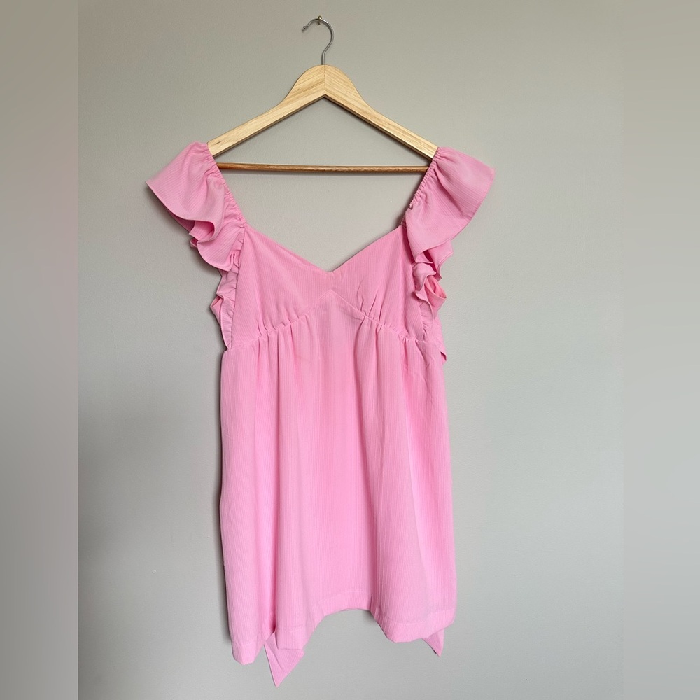 Pink Ruffle Sleeve Women's Dress